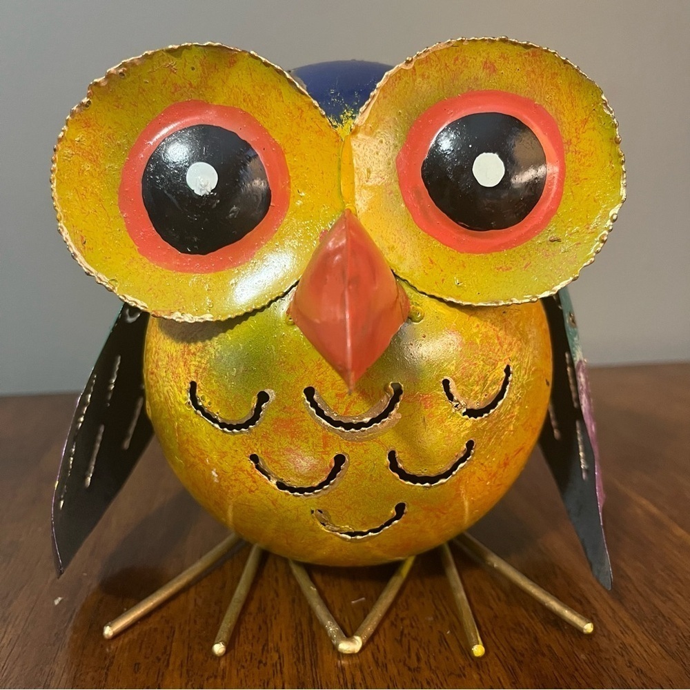 Silver Blue Owl Tea light Candle Holder / Incense Burner - home or garden - Picture 2 of 13